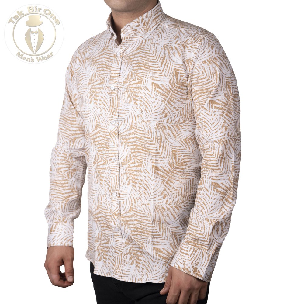 پیراهن بلند چاپ هاوایی یقه دکمه PERGAMINO